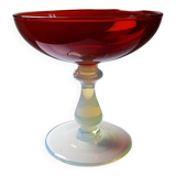 Red Venetian blown glass coupe on a foot with opaline and vintage soap bubble.