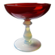 Coupe sur pied verre soufflé Vénitien rouge et opaline bulle de savon vintage
