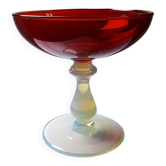 Red Venetian blown glass coupe on a foot with opaline and vintage soap bubble.