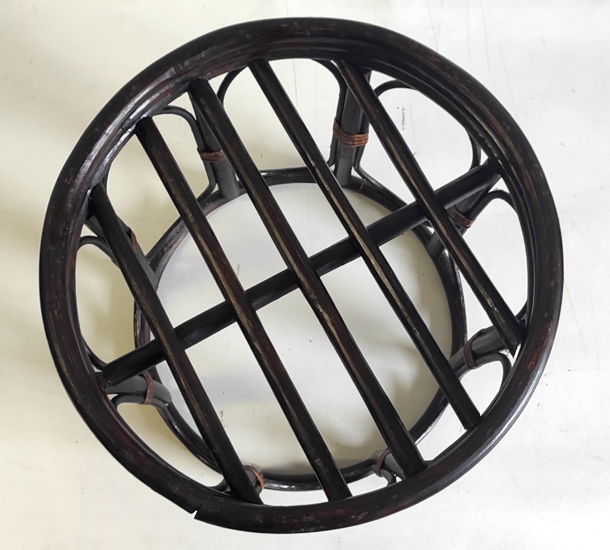 Rattan stool and fabric cushion – 80s/90s