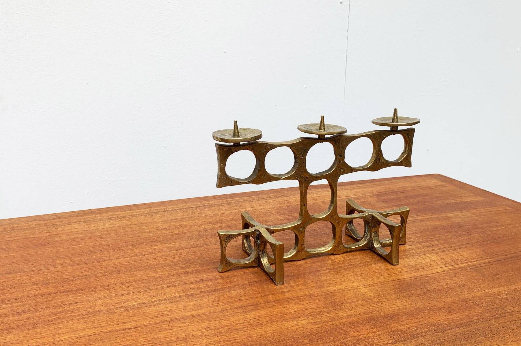 Brutalist metal candlestick from the mid-century by Heinz Goll