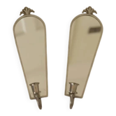 Pair of Mid-Century Tin Wall Sconces with Mirror, Sweden