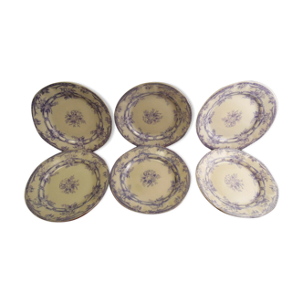 Service de 6 assiettes plates faience Sarreguemines Cérès Mauve Lavande