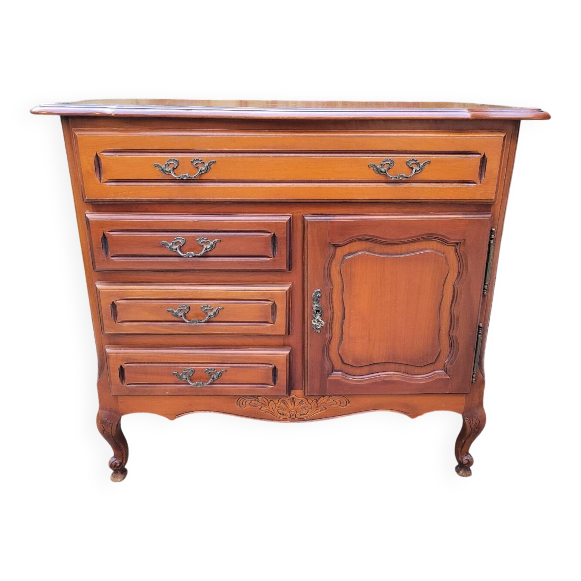 Louis XV solid cherry wood chest of drawers