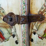 Mirror window Rajasthan in hand-painted bone decor with an ancient horseman from the early 20th century.