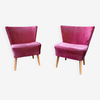 Pair of vintage corduroy cocktail armchairs