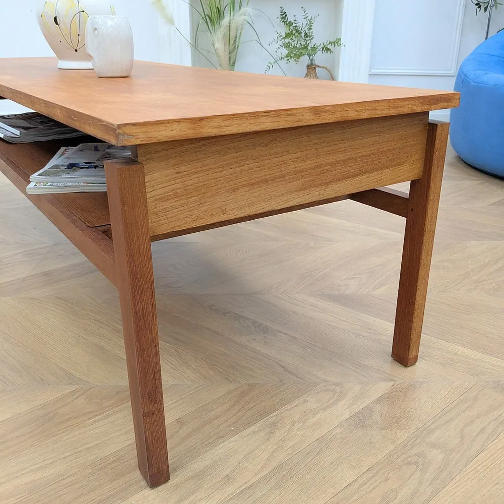 Table basse scandinave teck double plateau