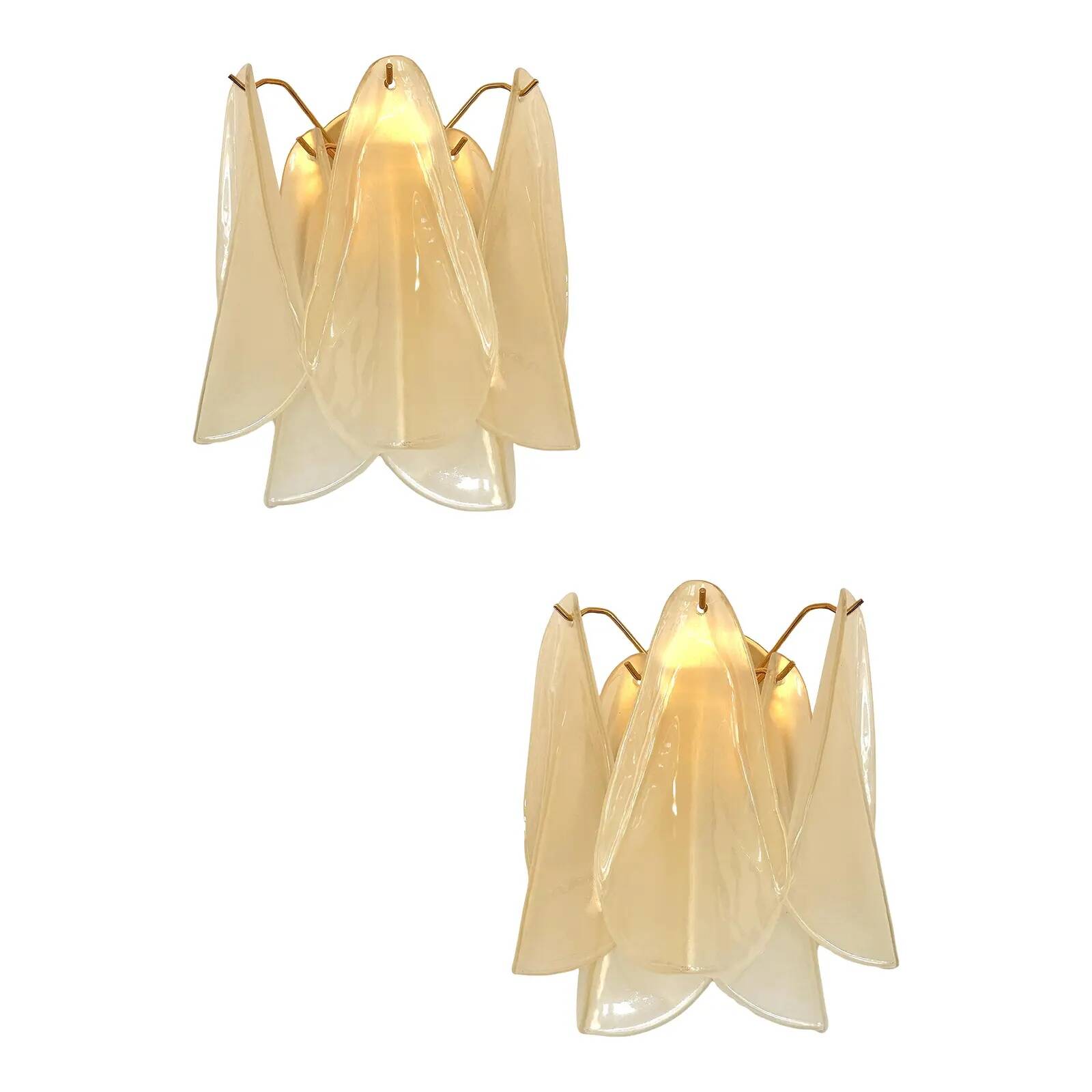 Pair of Contemporary Modern Sanded Champagne “Rondini” Murano Wall Sconces