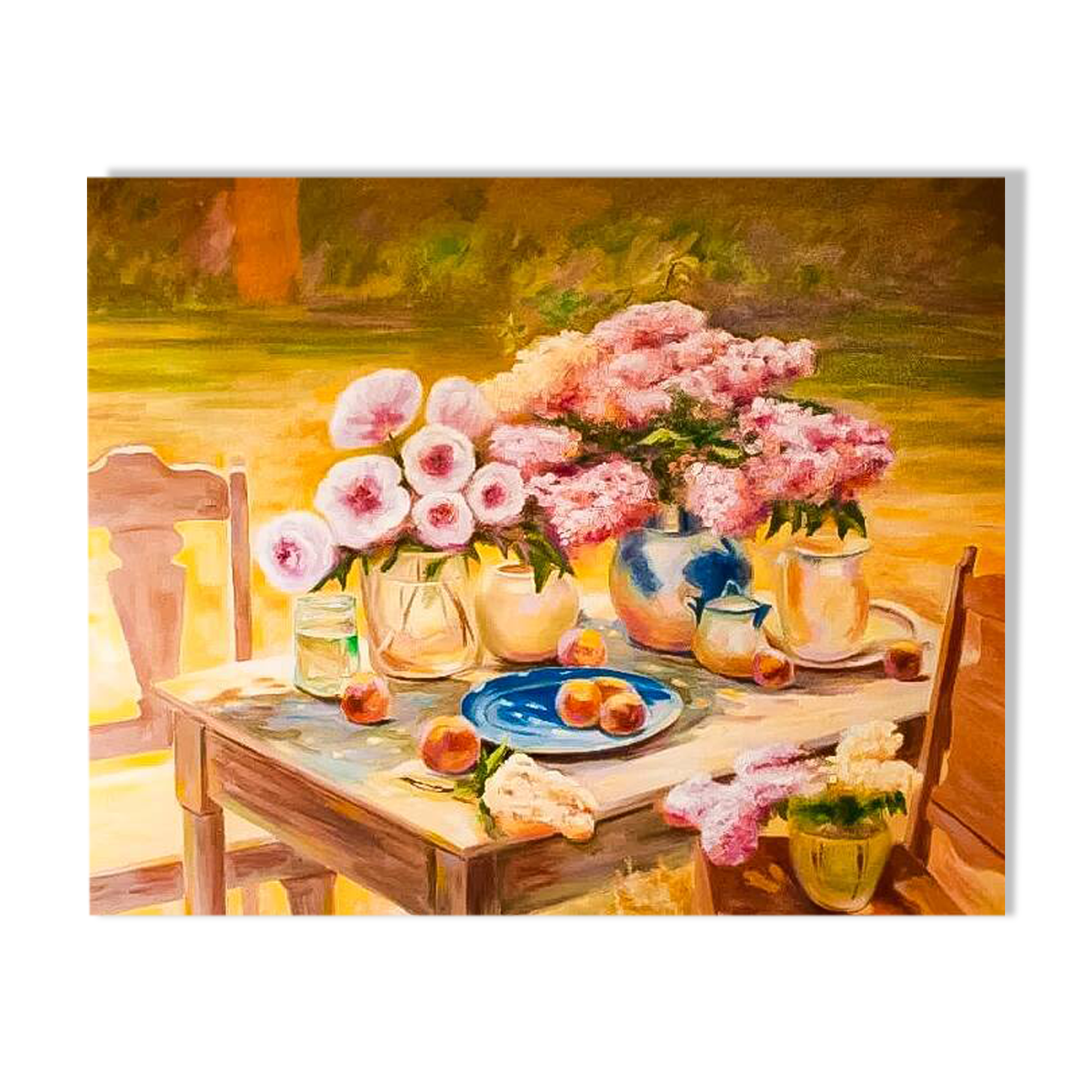 CUADRO CON FLORES Y FRUTAS PINTADO AL ÓLEO. BODEGÓN. CUADRO AL ÓLEO.