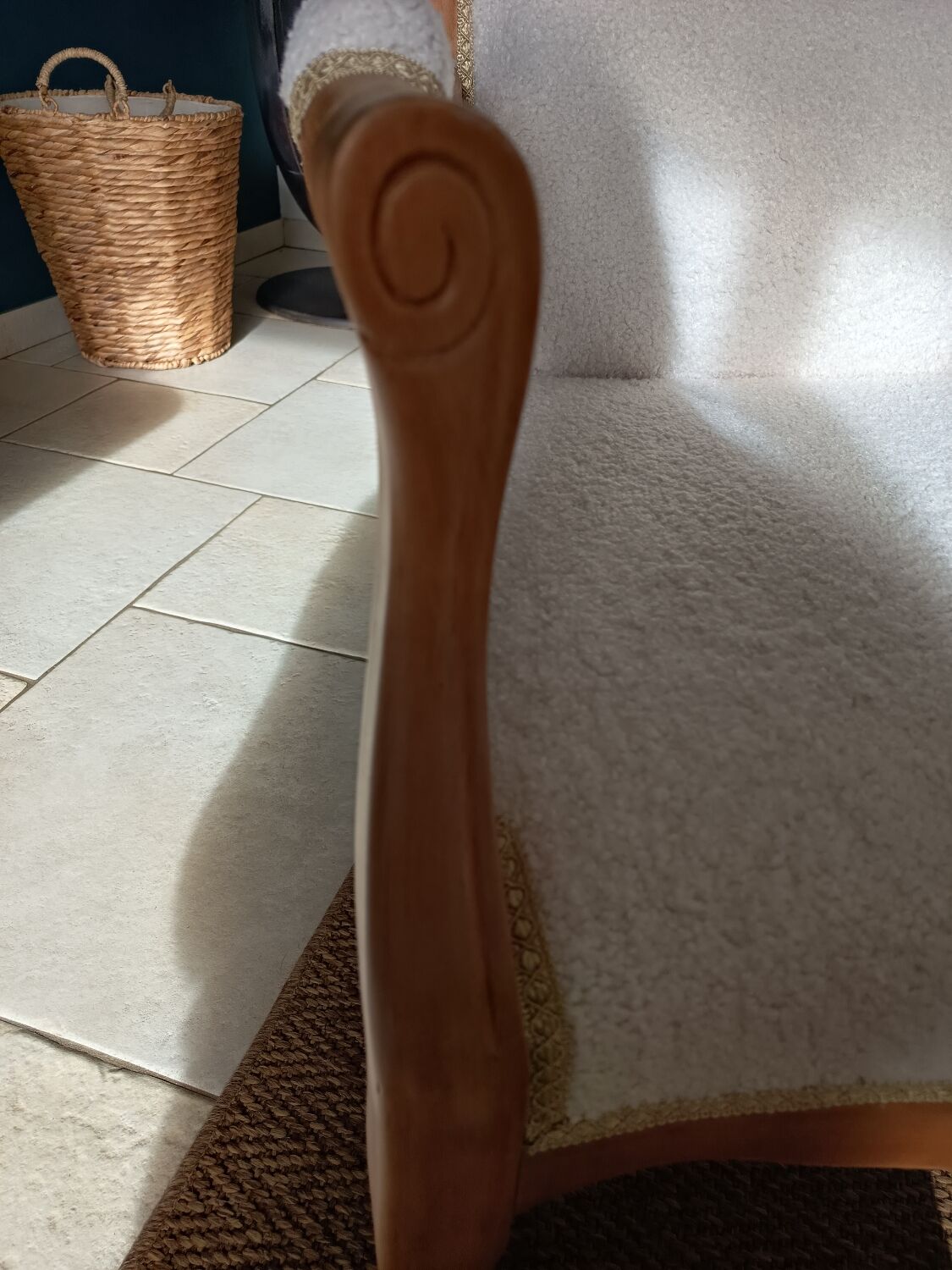 Renovated Voltaire armchair in Japandi style