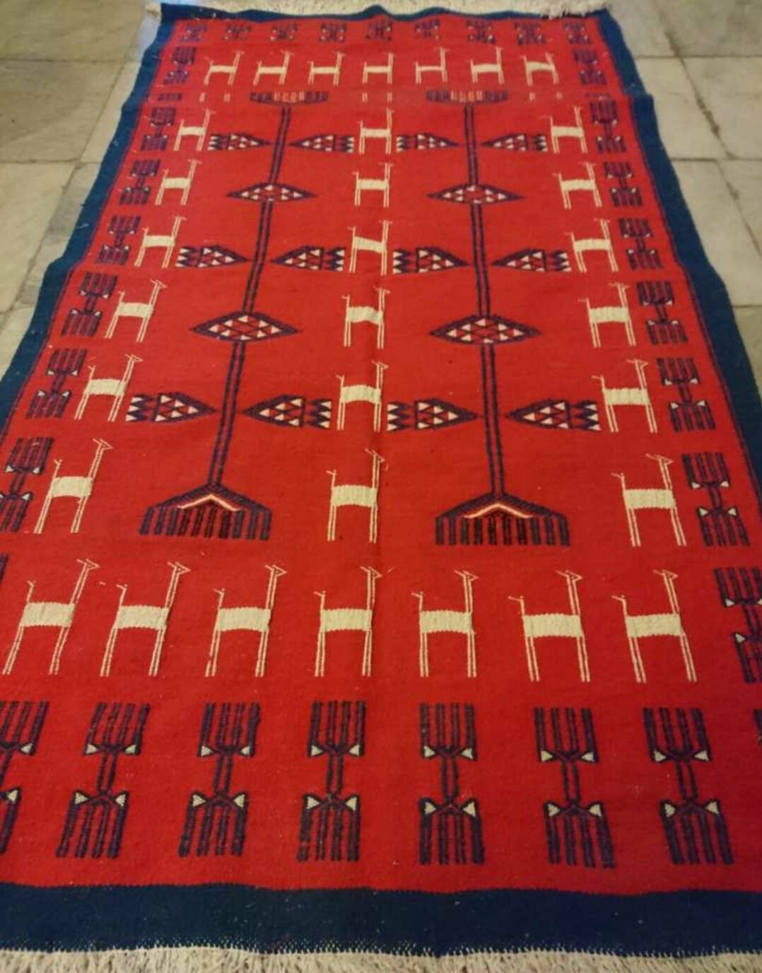 Red wool kilim rug - 100x180cm
