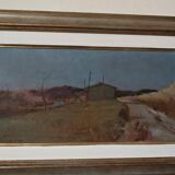 Peinture à l'huile sur panneau paysage arnaccio pise bruno loretti (livorne