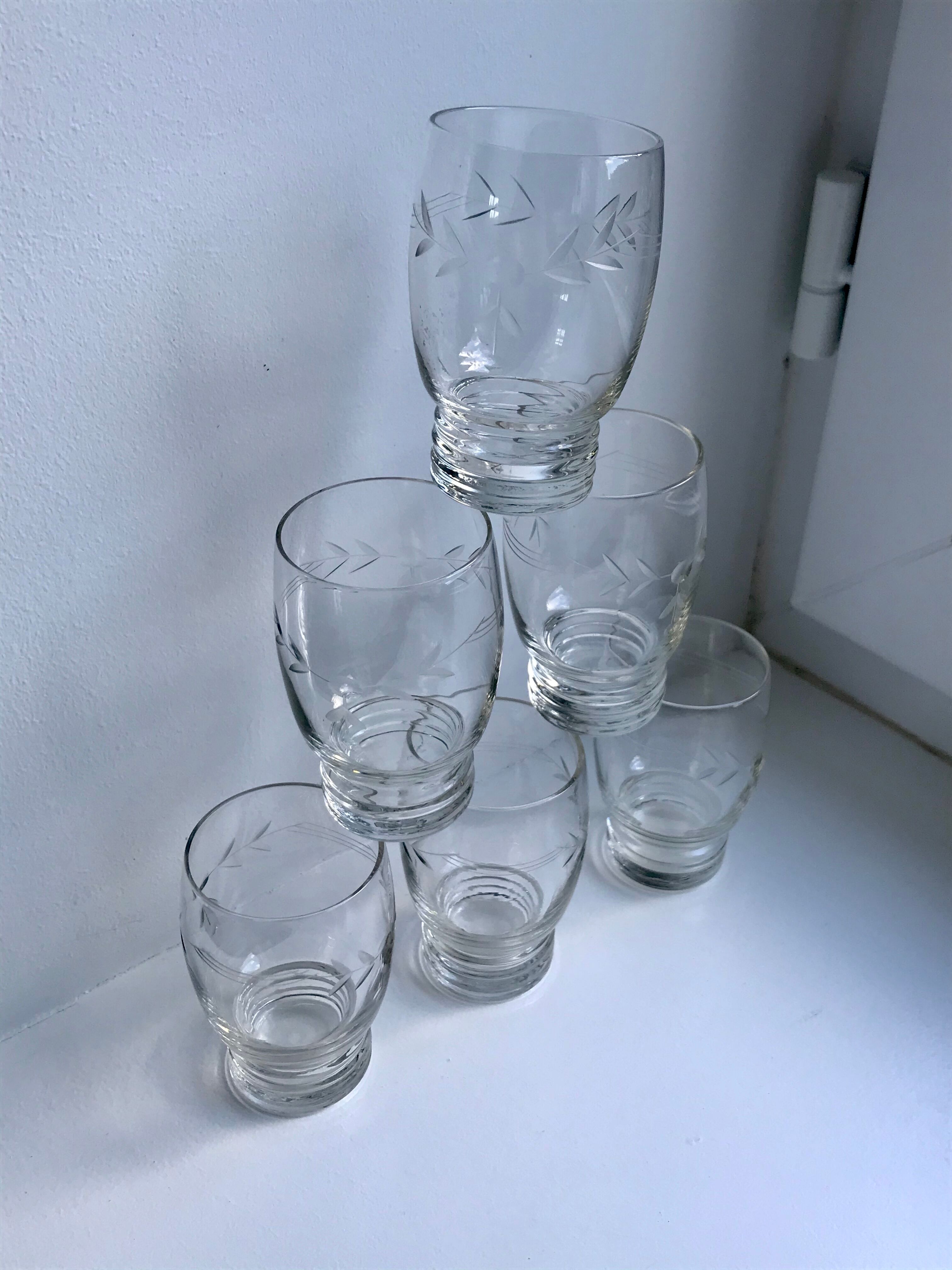Lot de 6 verres à eau en cristal gravé années 50