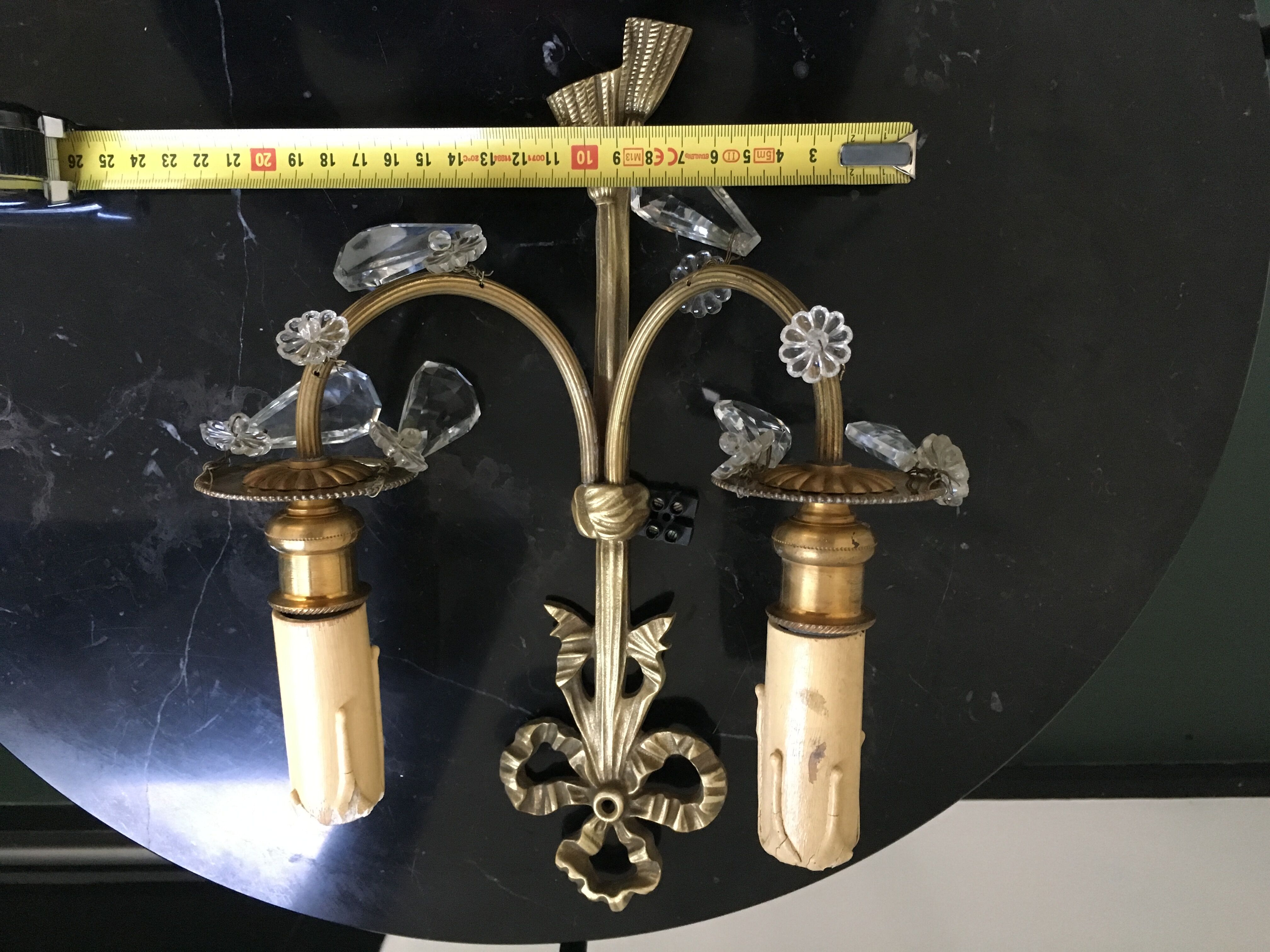 Paire d'appliques en bronze et pampilles