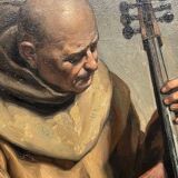 Painting signed “Monk playing the cello”.