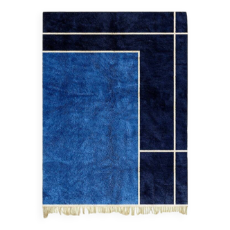 Tapis bleu, noire tissu en laine fait main traditionnelle 250cmx150cm