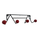 Vintage coat rack 1960 red balls 4 hooks - 44 x 13 cm