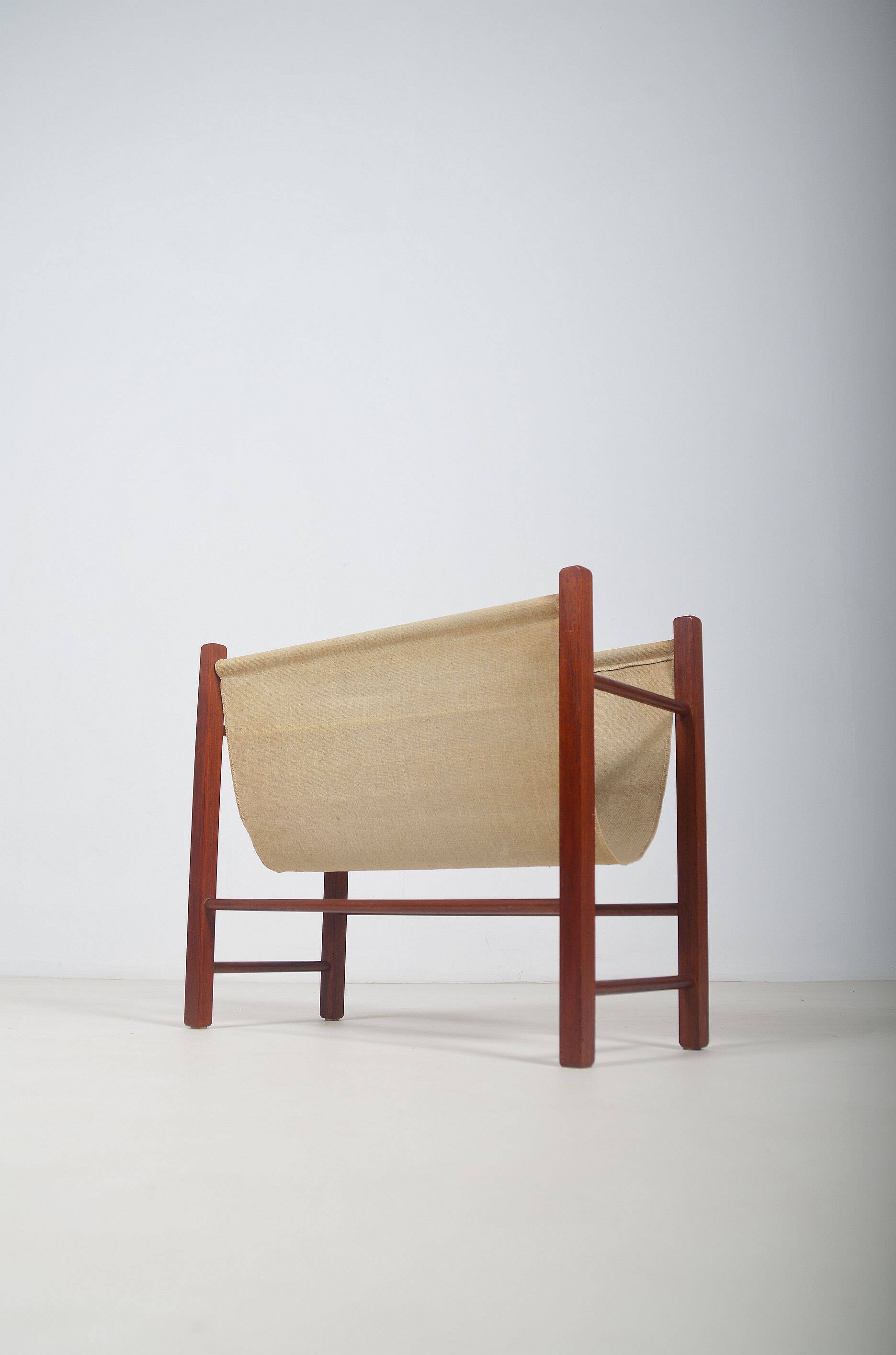 Danish magazine holder with teak and linen, 1960s