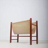 Danish magazine holder with teak and linen, 1960s