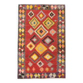 Tapis Kilim vintage en laine rouge clair et jaune 5x8, 155x245 cm