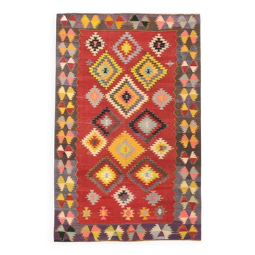 5x8 Light Red & Yellow Vintage Kilim Rug, 155x245Cm Wool Kilim Rug