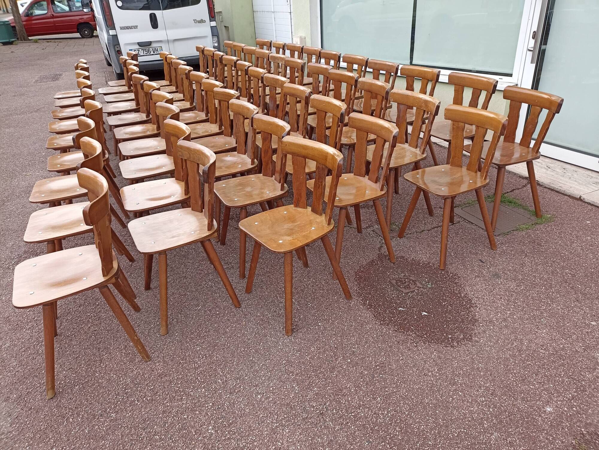 Set of 60 bistro cafe bar restaurant chairs - wood - vintage