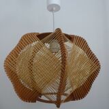 Vintage Scandinavian Pendant Lamp in Wood and Stretched Wires 1960s