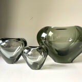 Set of 3 heart shaped Holmegaard crystal vases by Per Lutken