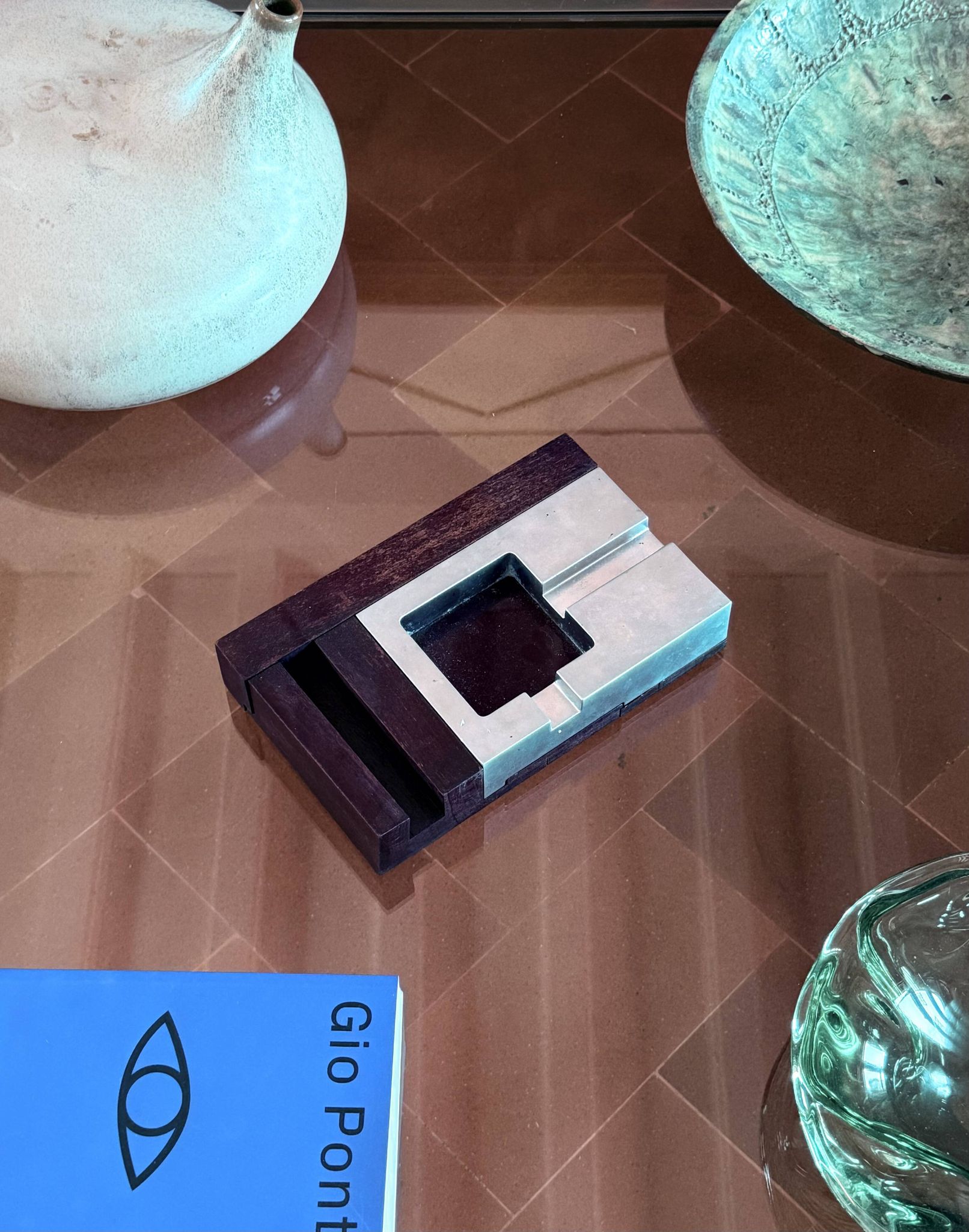 Mid-century modern mahogany ashtray, Alfred Dunhill Italy 1970s