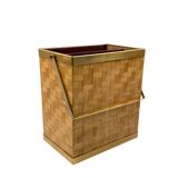 Hollywood regency brass and woven bamboo magazine rack, Metal Linea Nova Italy 1970