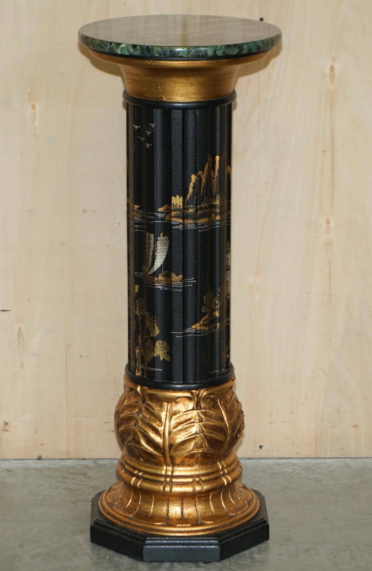 Pair of lacquered torchère columns in Chinoiserie neoclassical style.