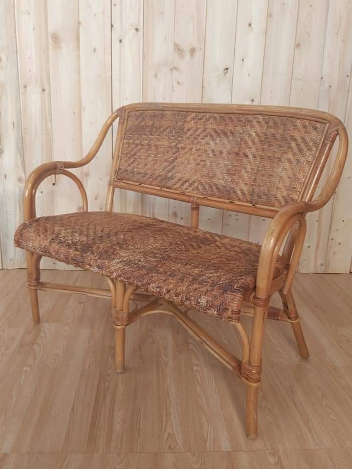 Rattan lounge set and vintage sofa