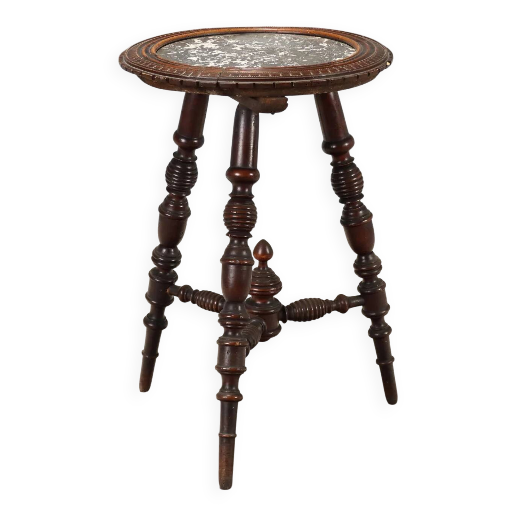 Table d’appoint en pin suisse avec plateau en marbre noir - Italie XXe siècle