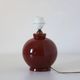 Recycled vintage lamp — burgundy ceramic base, floral voile shade