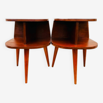 Two 50s tripod bedside tables