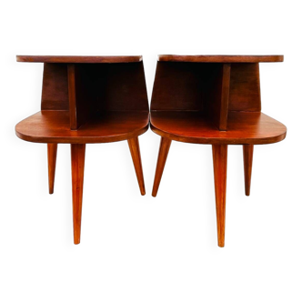 Two 50s tripod bedside tables