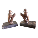 Frajou - Paire de Serre-livres aux oiseaux Pic & marbre portor