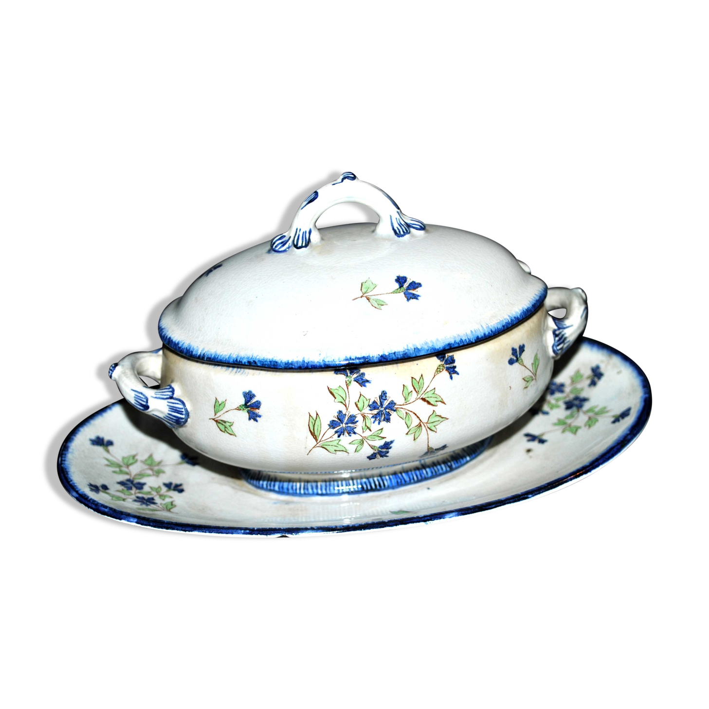 Oval sugar bowl in creil terrece montereau model barbeau blueberry 19th century