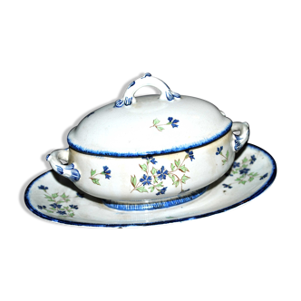 Oval sugar bowl in creil terrece montereau model barbeau blueberry 19th century