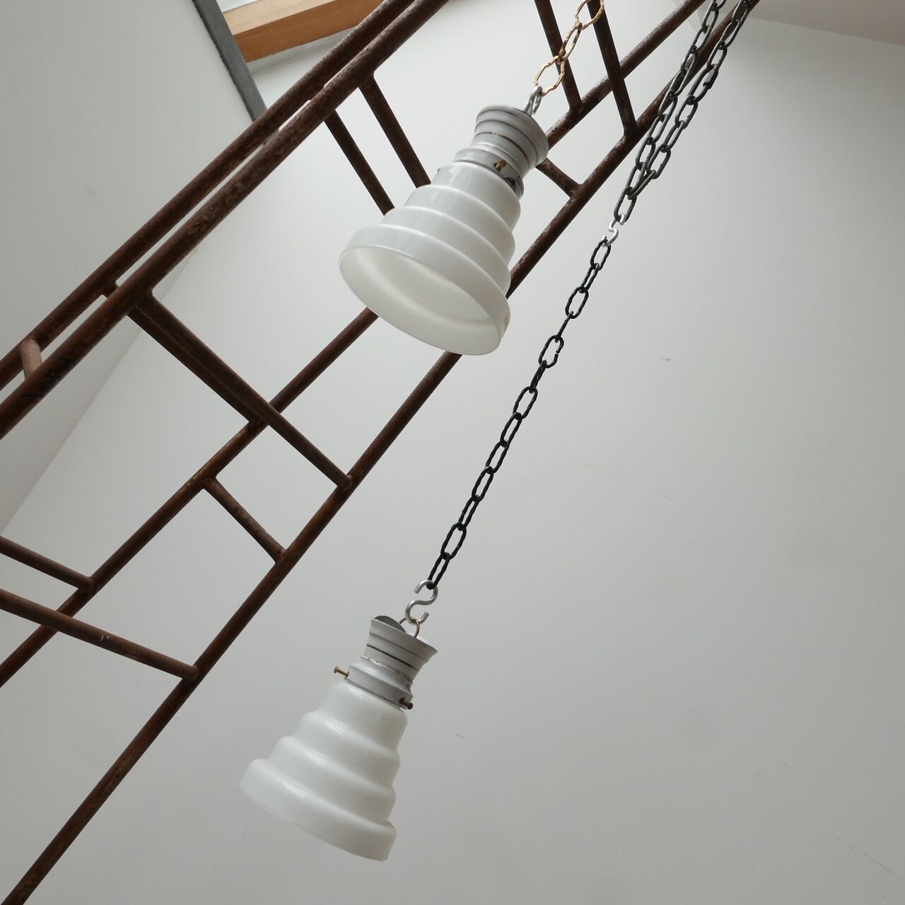 Antique stepped opaline glass pendant light