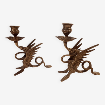 Bougeoirs chimère dragon anciens bronze doré