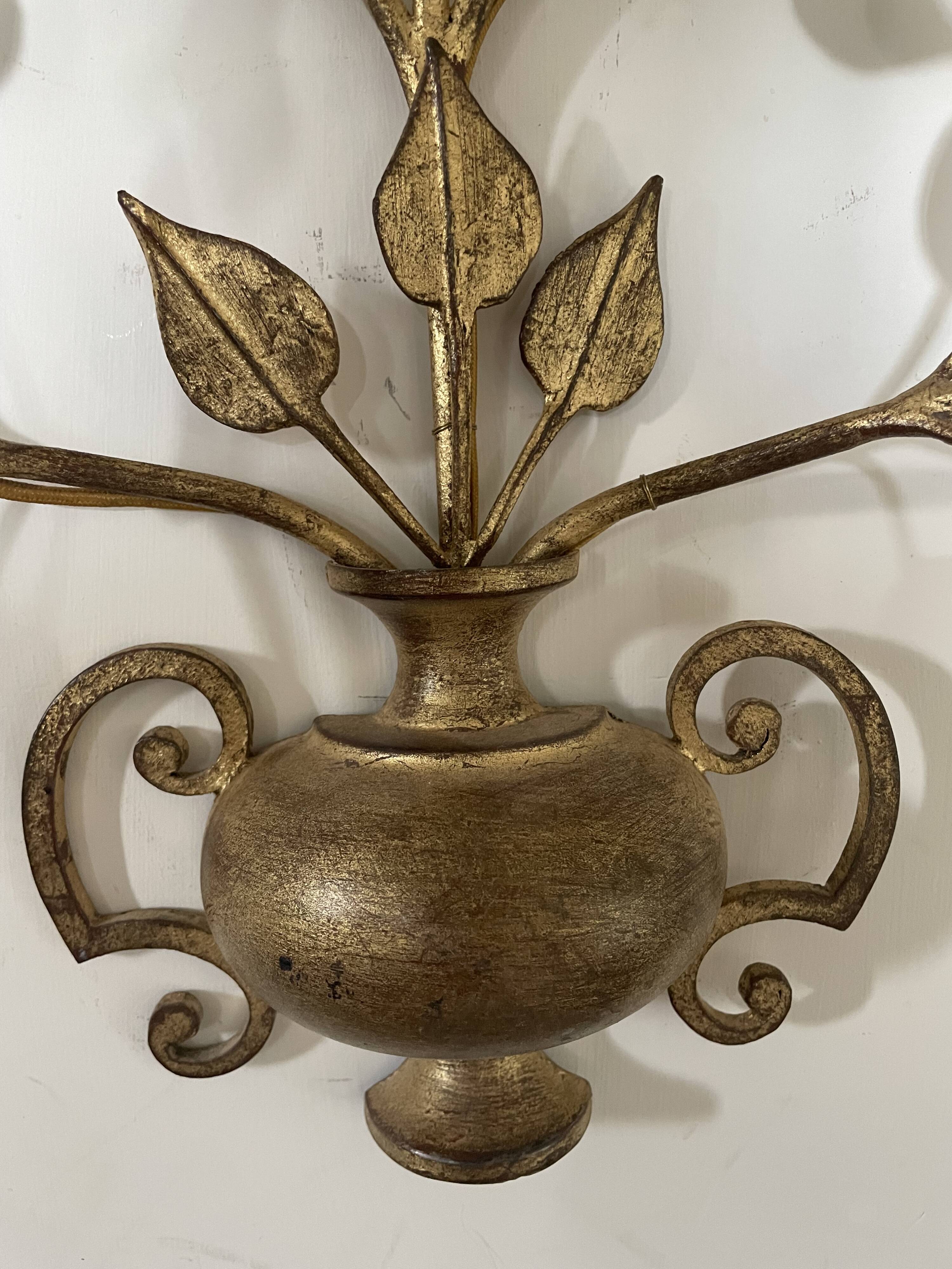 Pair of golden foliage wall lights circa 1960