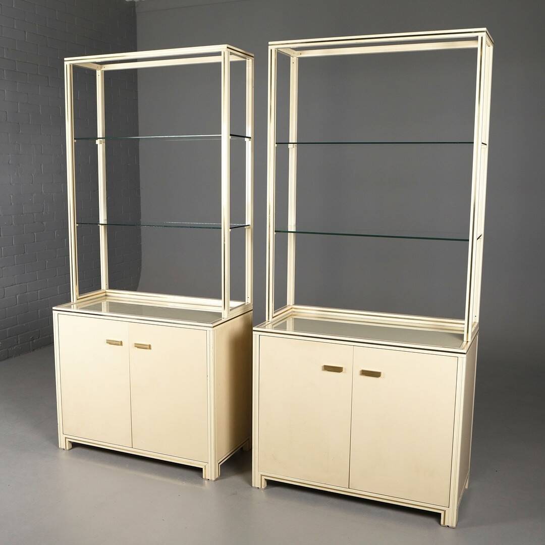 1970s Pierre Vandel Display Cabinet Shelving Cream and Brass