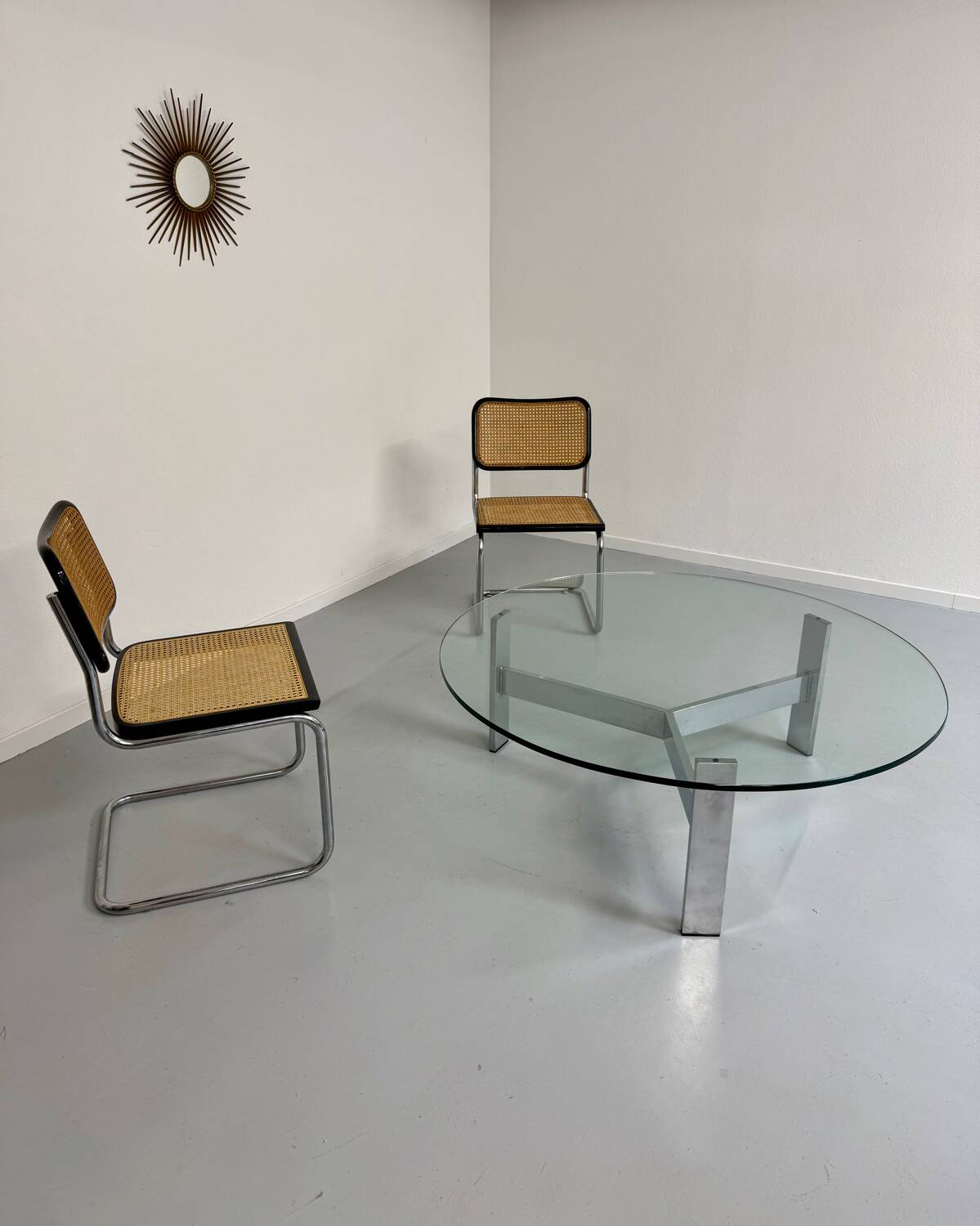 Grande table basse verre et métal design italien des années 70 vintage