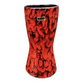 West German Scheurich vase 244/22 “Europ Linie” – red lava ceramic