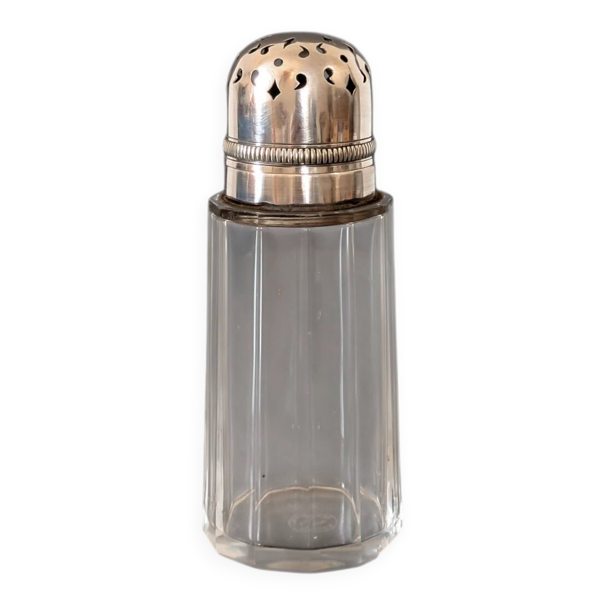 Antique Bohemian crystal and silver-plated metal sugar bowl, 15cm high