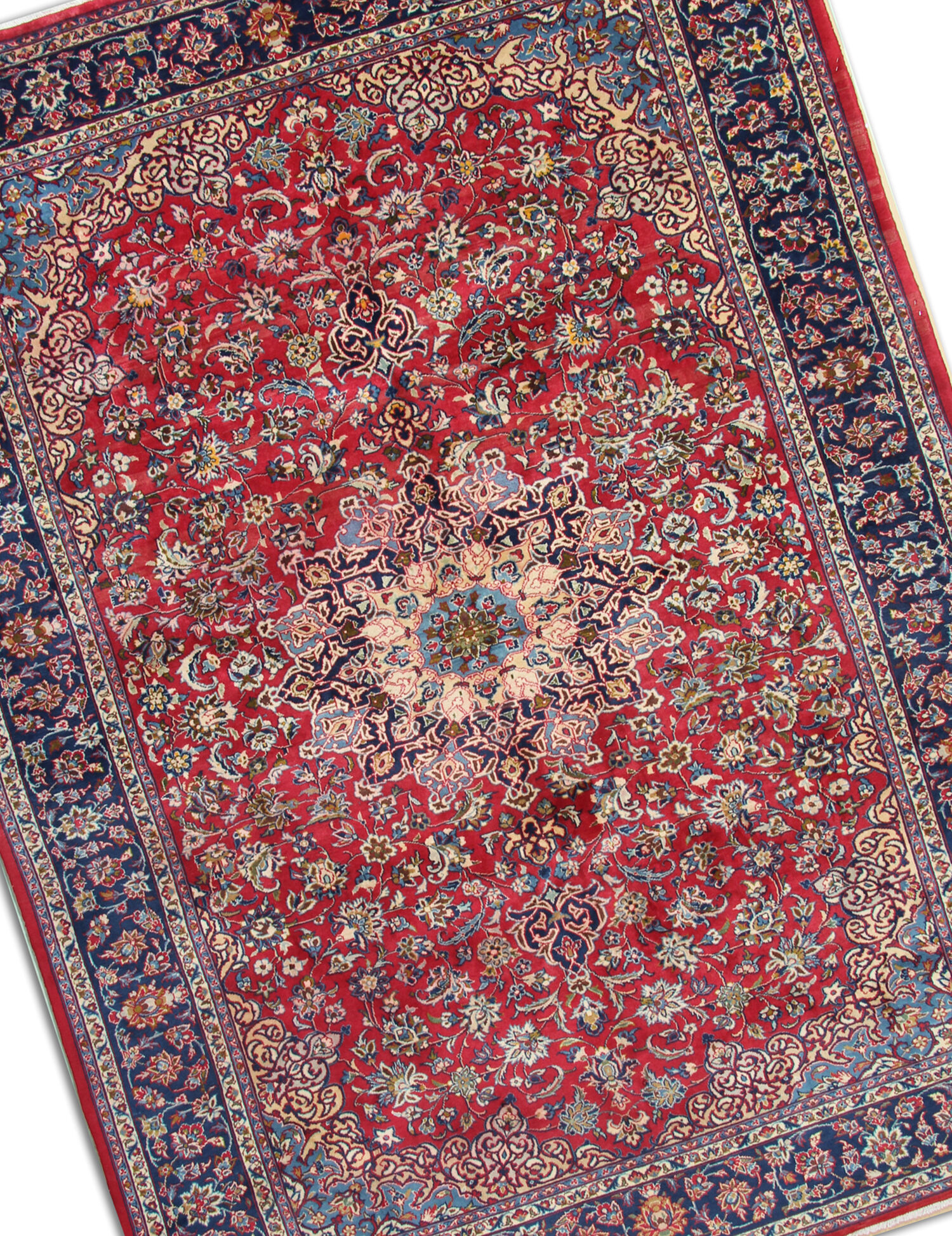 Handmade oriental red blue wool rug - 264x355cm