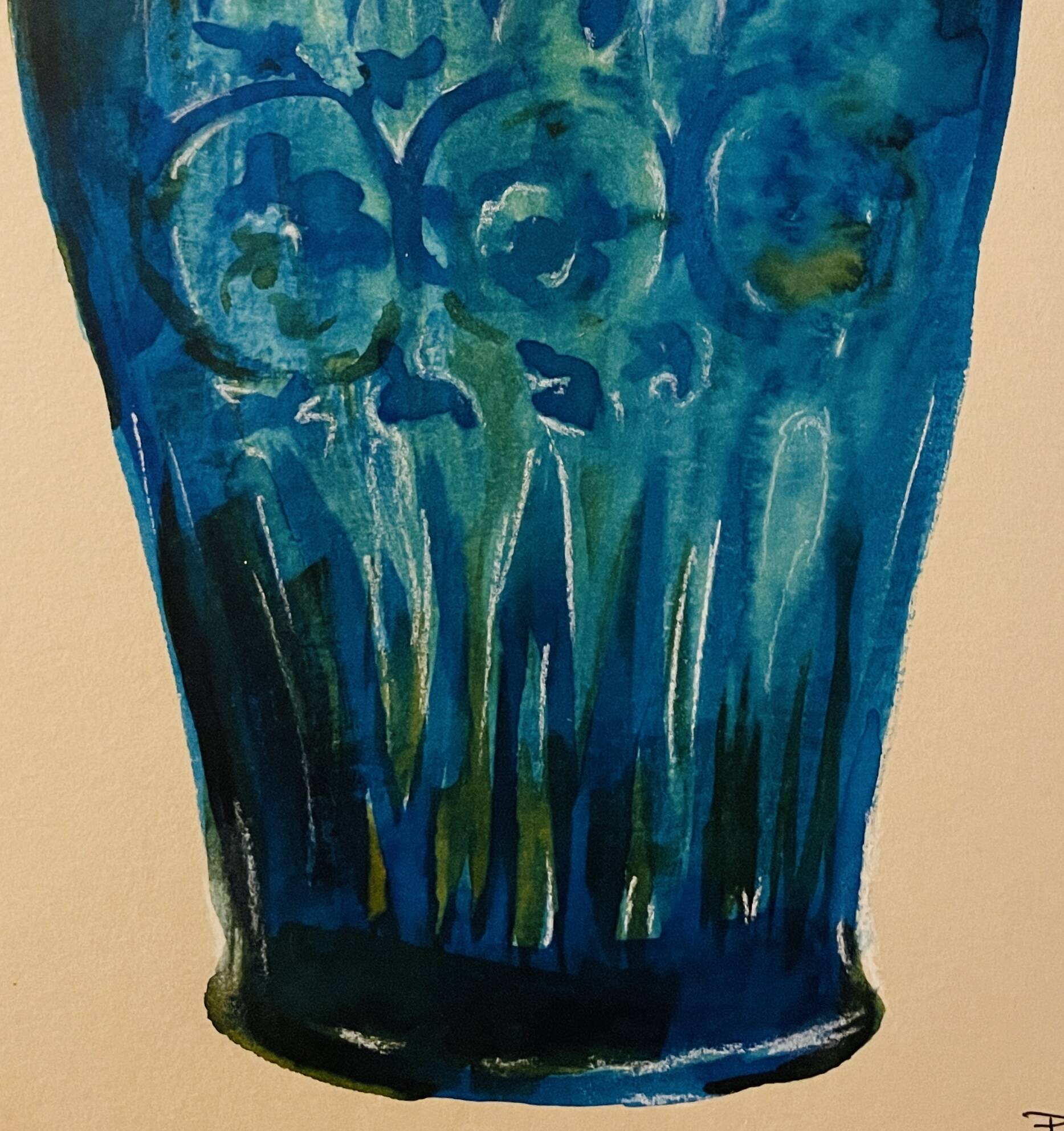 Watercolour and ink table vase Wabi Sabi collection Asia