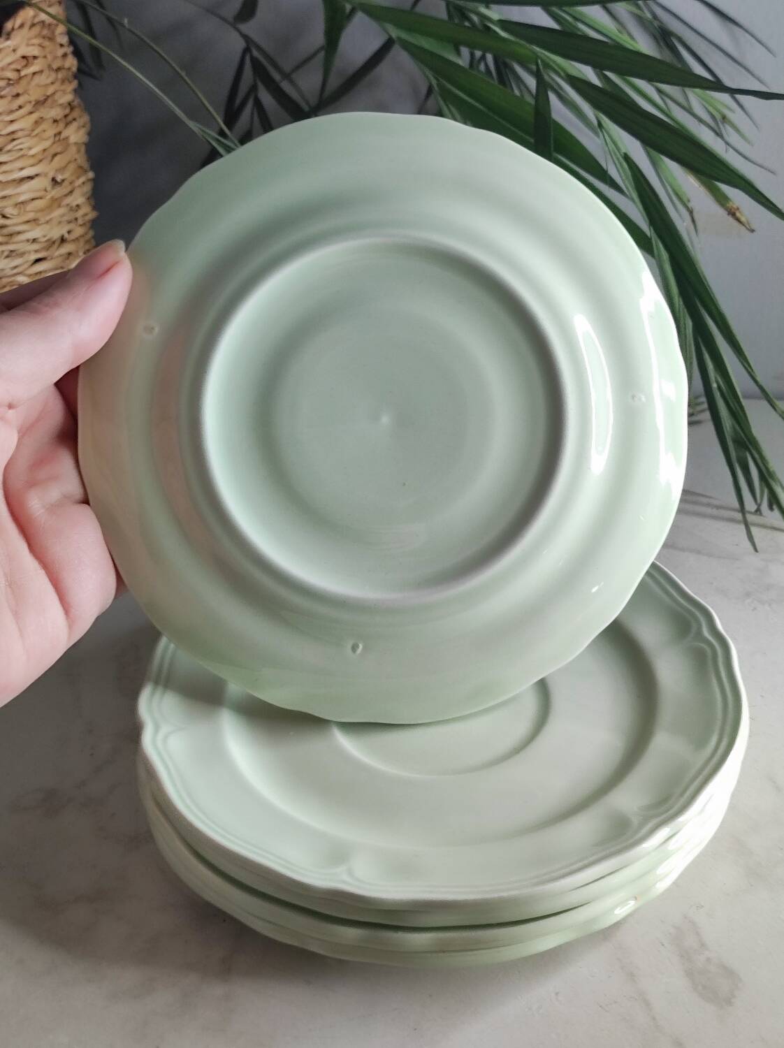 Green ceramic tea set