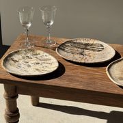 Petit vide poche ou plat en bois pétrifié blanc quadrillé brun D25-20,5